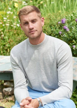 Leysmill Cotton Cashmere Jumper In Dove -AlanPaine Shop Leysmill Cotton Cashmere Crew Neck Jumper Dove LS