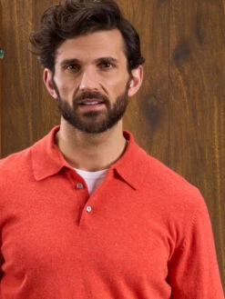 Men's Geelong Lambswool Long Sleeve Polo Shirt In Fire - Regular Fit 9 Men's Geelong Lambswool Long Sleeve Polo Shirt In Fire - Regular Fit -AlanPaine Shop Long Sleeve Polo Shirt Red 3 1