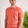 Knighton Luxury Cotton Polo With Pointelle Detail In Coral 2 Knighton Luxury Cotton Polo With Pointelle Detail In Coral -AlanPaine Shop Luxury Cotton Polo Shirt Coral 4