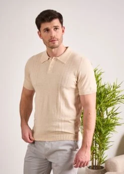 Knighton Luxury Cotton Polo With Pointelle Detail In Sand 10 Knighton Luxury Cotton Polo With Pointelle Detail In Sand -AlanPaine Shop Luxury Cotton Polo Shirt Sand 3