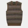Mae Ladies Luxury Fair Isle Jumper In Pecan And Lilac -AlanPaine Shop MAE LADIES FAIRISLE CREW TANK TOP A2533 PECAN BASE 01