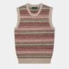 Mae Ladies Luxury Fair Isle Jumper In Porridge And Red 1 Mae Ladies Luxury Fair Isle Jumper In Porridge And Red -AlanPaine Shop MAE LADIES FAIRISLE CREW TANK TOP A2534 PORRIDGE RED BASE 01