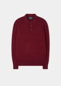 Men's Geelong Lambswool Long Sleeve Polo Shirt In Rosso - Regular Fit