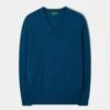 Millbreck Men's Merino Wool Jumper In Bottle Blue - Regular Fit -AlanPaine Shop MILLBRECK VEE NECK BOTTLE BLUE 01