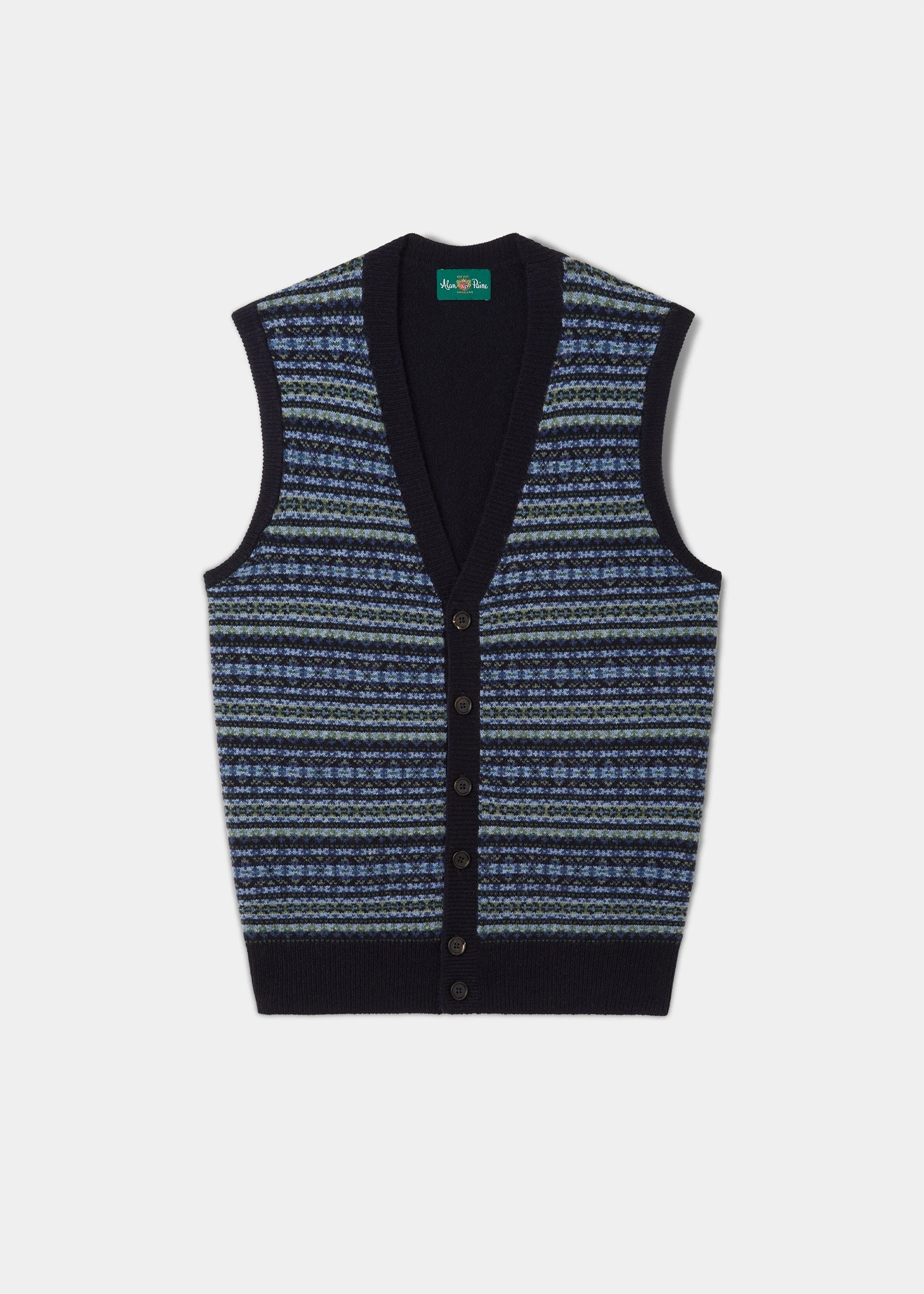 Maywick Men's Lambswool Fair Isle Waistcoat In Navy 3 Maywick Men's Lambswool Fair Isle Waistcoat In Navy