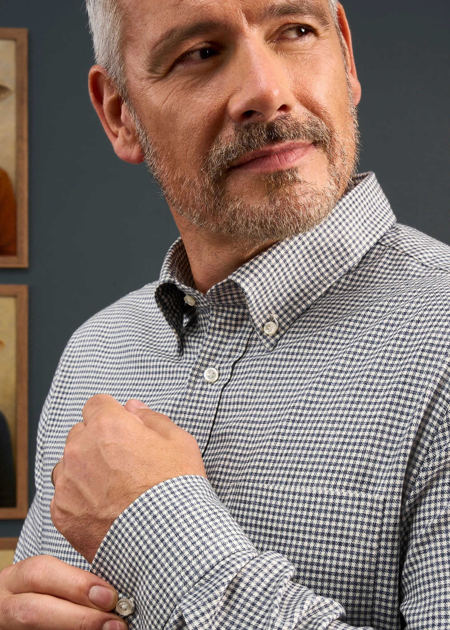 Men's Cotton Button Down Blue Small Check Shirt - Regular Fit. 5 Men's Cotton Button Down Blue Small Check Shirt - Regular Fit. - Image 3