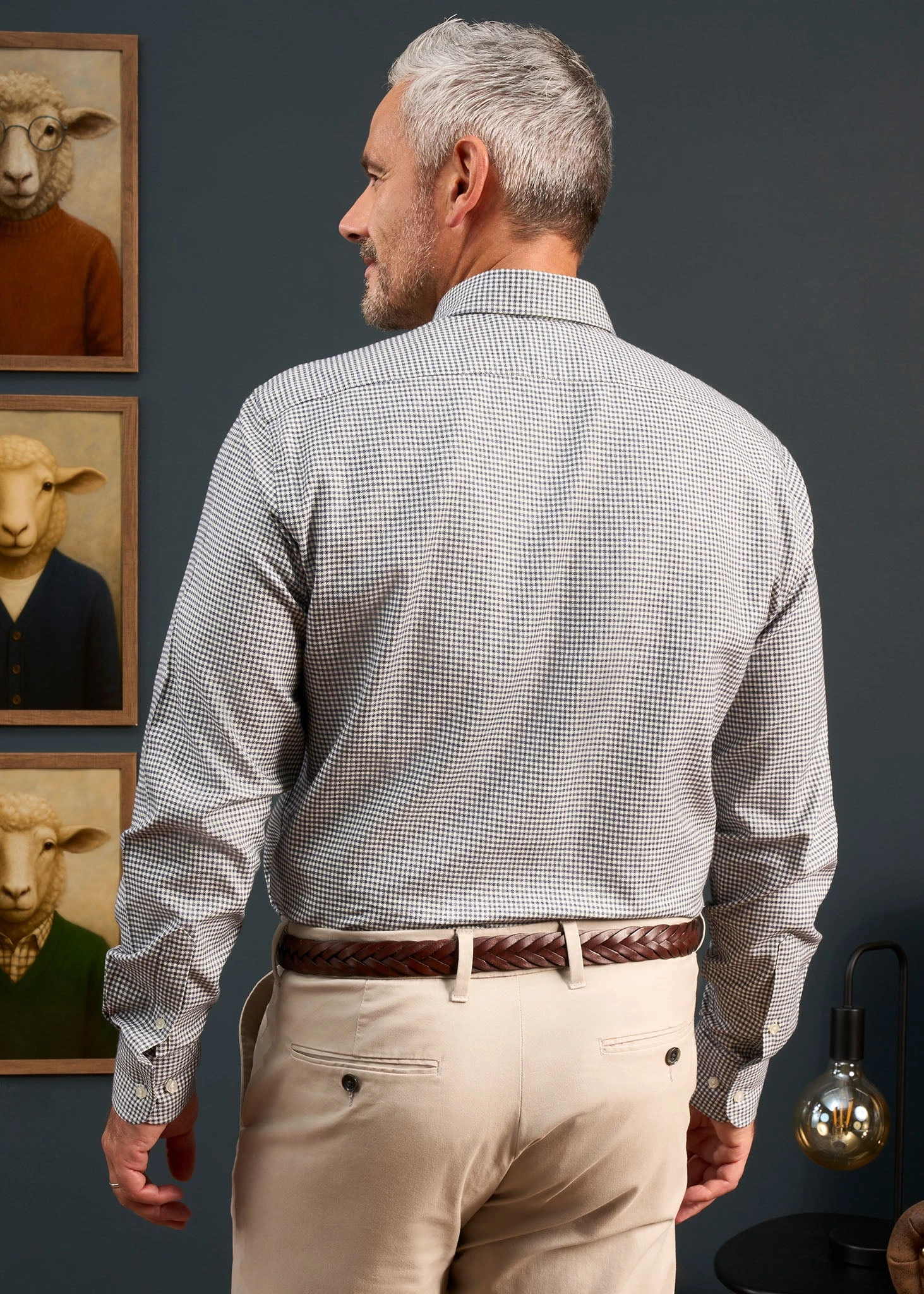 Men's Cotton Button Down Blue Small Check Shirt - Regular Fit. 6 Men's Cotton Button Down Blue Small Check Shirt - Regular Fit. - Image 4