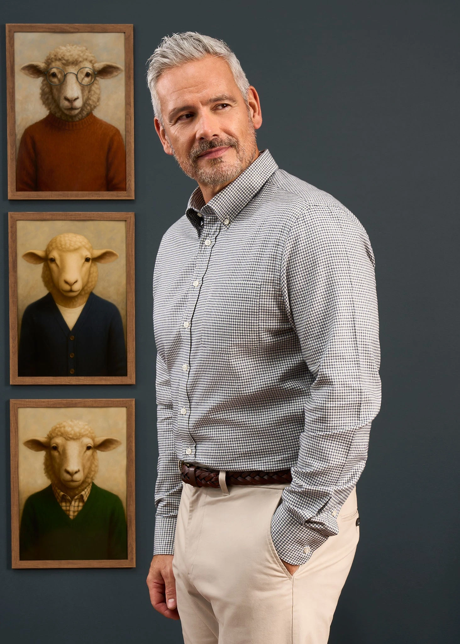 Men's Cotton Button Down Blue Small Check Shirt - Regular Fit. 7 Men's Cotton Button Down Blue Small Check Shirt - Regular Fit. - Image 5