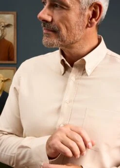 Men's Cotton Button Down Brown Shirt - Regular Fit -AlanPaine Shop Mens Button Down Shirt Light Brown 2