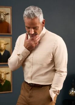 Men's Cotton Button Down Brown Shirt - Regular Fit -AlanPaine Shop Mens Button Down Shirt Light Brown 3