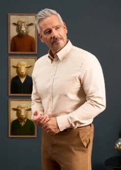 Men's Cotton Button Down Brown Shirt - Regular Fit -AlanPaine Shop Mens Button Down Shirt Light Brown 4