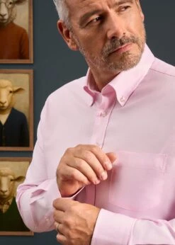 Men's Cotton Button Down Pink Shirt - Regular Fit -AlanPaine Shop Mens Button Down Shirt pink 5