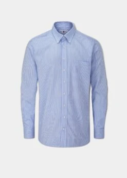 Men's Cotton Button Down Blue Striped Shirt - Regular Fit