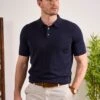 Paignton Cotton Polo Shirt In Dark Navy -AlanPaine Shop Mens Cotton Polo Shirt Navy 1