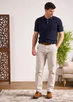 Paignton Cotton Polo Shirt In Dark Navy -AlanPaine Shop Mens Cotton Polo Shirt Navy 4