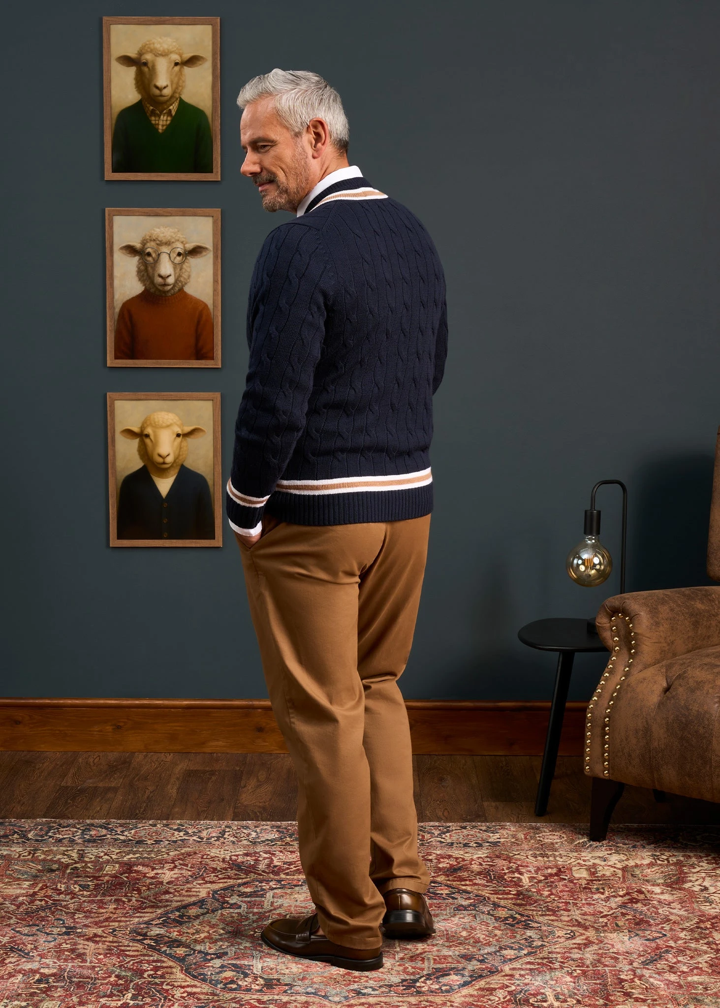 Grafton Men's Merino Wool Cable Cricket Jumper In Navy - Regular Fit 6 Grafton Men's Merino Wool Cable Cricket Jumper In Navy - Regular Fit - Image 4