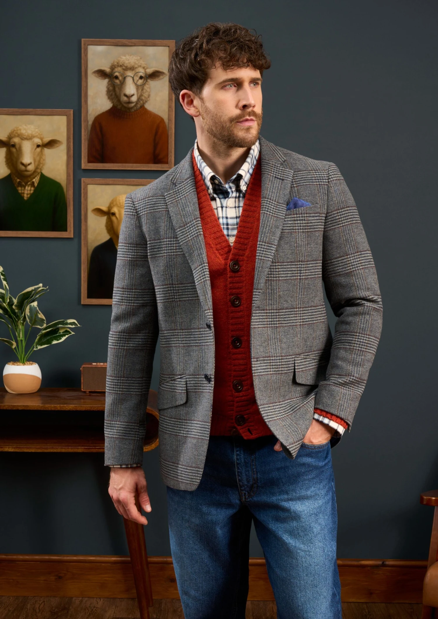 Surrey Tweed Lined Blazer In Blue Check - Regular Fit 4 Surrey Tweed Lined Blazer In Blue Check - Regular Fit - Image 2