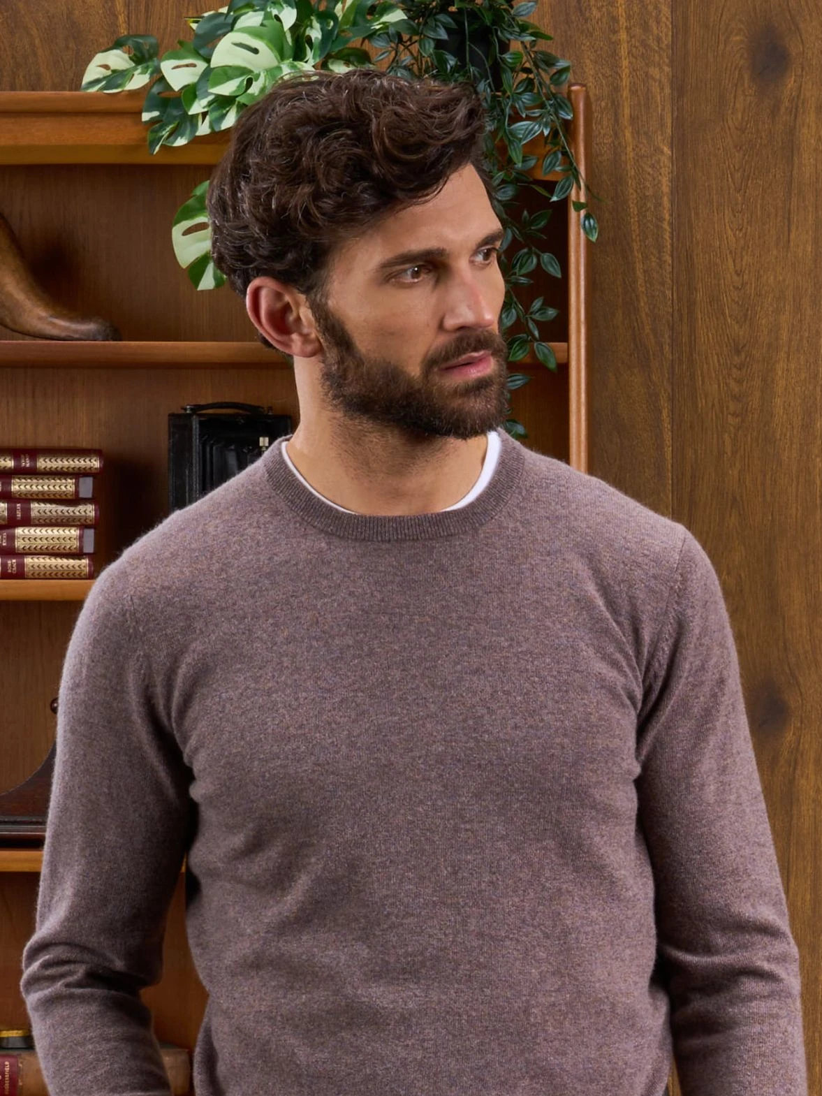 Men's Geelong Lambswool Crew Neck Jumper In Mahogany - Regular Fit 6 Men's Geelong Lambswool Crew Neck Jumper In Mahogany - Regular Fit - Image 4