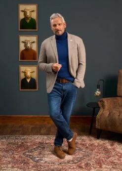 Richmond Men's Knitted Blazer In Oat -AlanPaine Shop Mens Knitted Blazer Cream 1