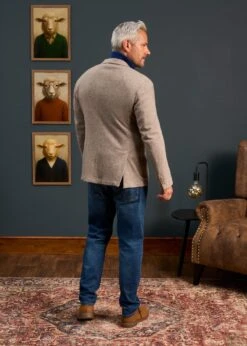 Richmond Men's Knitted Blazer In Oat -AlanPaine Shop Mens Knitted Blazer Cream 2