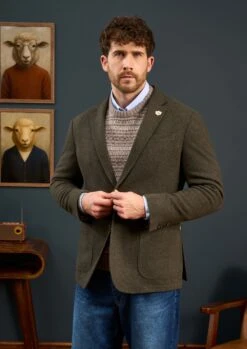 Richmond Men's Knitted Blazer In Olive 9 Richmond Men's Knitted Blazer In Olive -AlanPaine Shop Mens Knitted Blazer Olive 1