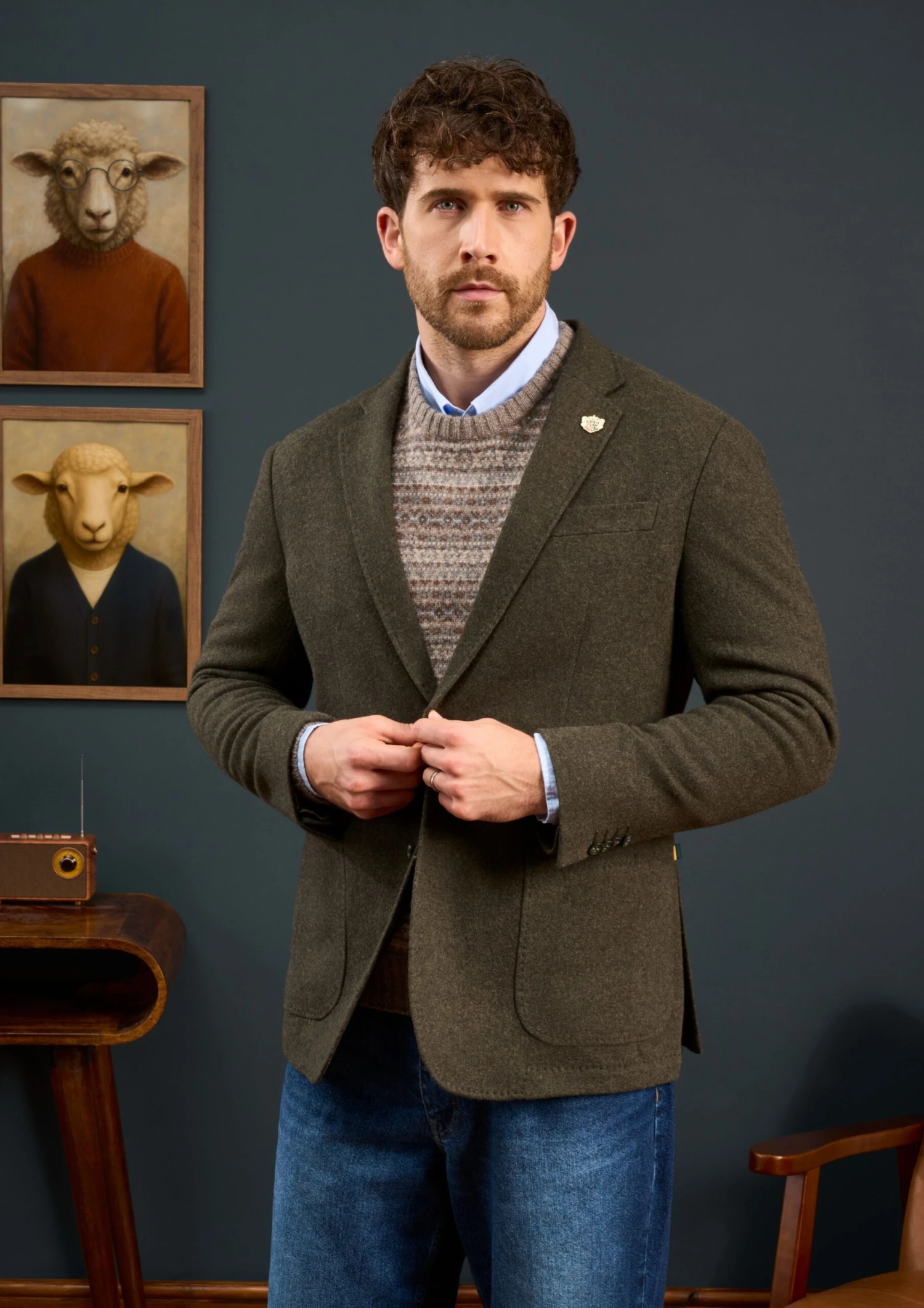 Richmond Men's Knitted Blazer In Olive 5 Richmond Men's Knitted Blazer In Olive - Image 3