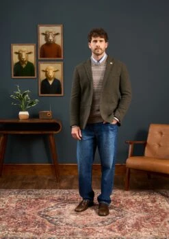 Richmond Men's Knitted Blazer In Olive 10 Richmond Men's Knitted Blazer In Olive -AlanPaine Shop Mens Knitted Blazer Olive 2