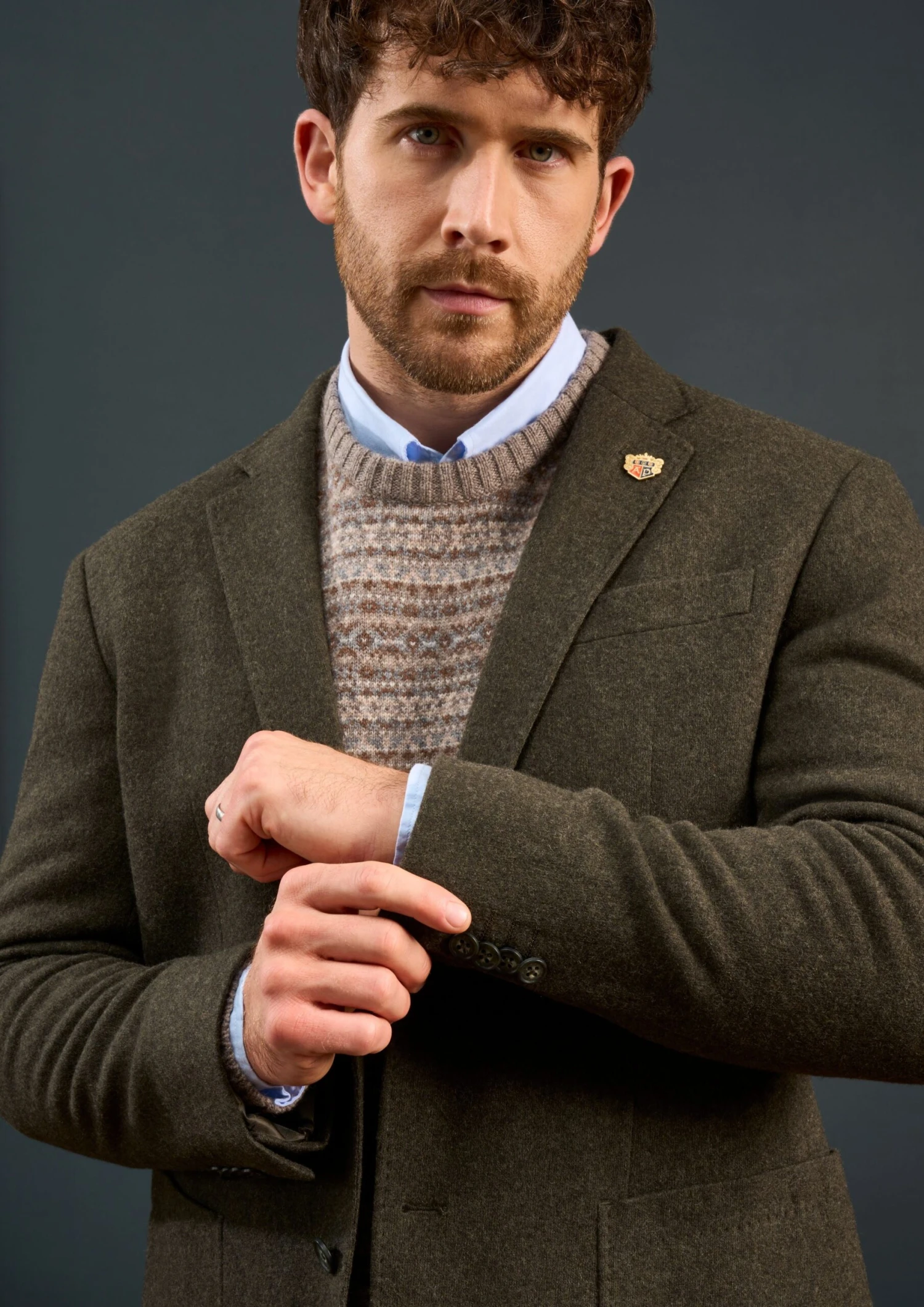 Richmond Men's Knitted Blazer In Olive 4 Richmond Men's Knitted Blazer In Olive - Image 2