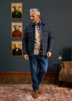 Richmond Men's Knitted Quilted Shacket In Navy -AlanPaine Shop Mens Knitted Quilted Shacket Navy 3