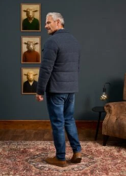 Richmond Men's Knitted Quilted Shacket In Navy -AlanPaine Shop Mens Knitted Quilted Shacket Navy 4