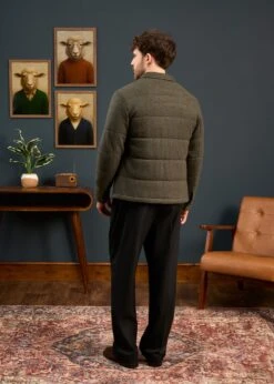 Richmond Men's Knitted Quilted Shacket In Olive -AlanPaine Shop Mens Knitted Quilted Shacket Olive 3
