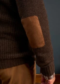 Duchally Men's Waffle Stitch Wool Jacket Cocoa -AlanPaine Shop Mens Lambswool Cable Front Zip Mock Neck Jumper Brown 3 250c3bb7 a361 4954 a43e 12a092a6057a