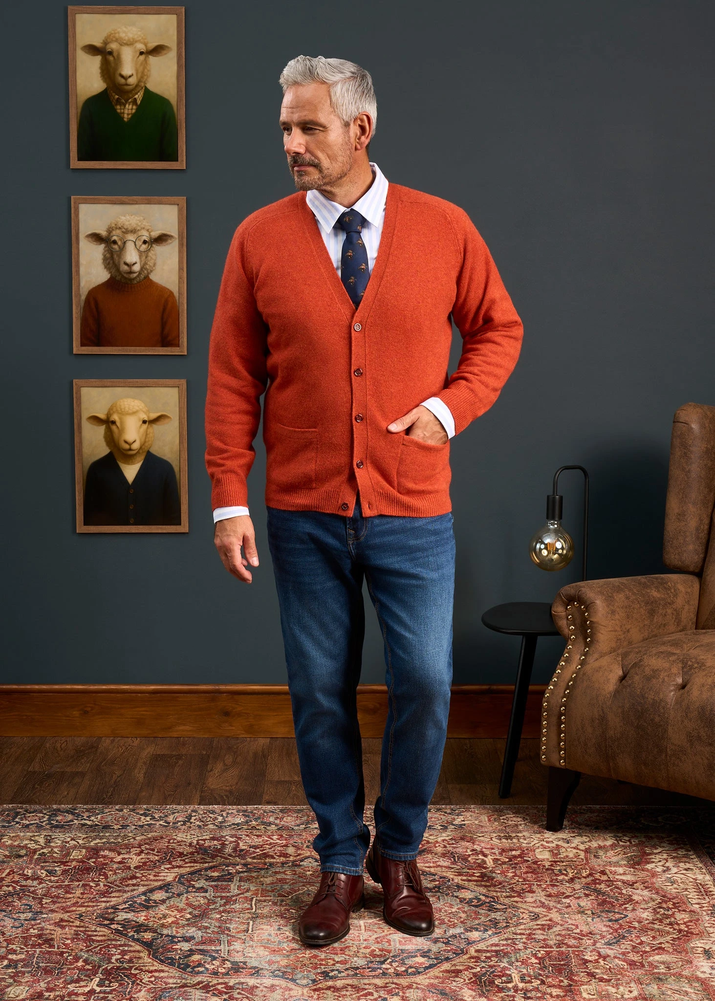 Cornwall Lambswool Cardigan In Ember - Classic Fit 5 Cornwall Lambswool Cardigan In Ember - Classic Fit - Image 3