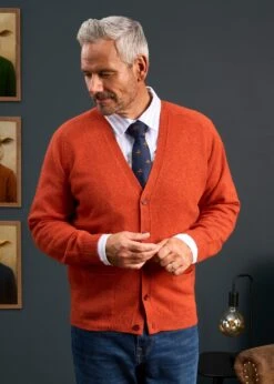 Cornwall Lambswool Cardigan In Ember - Classic Fit 9 Cornwall Lambswool Cardigan In Ember - Classic Fit -AlanPaine Shop Mens Lambswool Cardigan Orange 2