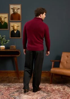 Landford Men's Lambswool Buttoned Jumper In Bordeaux - Regular Fit -AlanPaine Shop Mens Lambswool Marck Neck Jumper Bordeaux 3