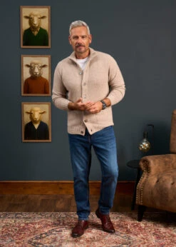 Landford Men's Lambswool Buttoned Jumper In Cobble - Regular Fit 9 Landford Men's Lambswool Buttoned Jumper In Cobble - Regular Fit -AlanPaine Shop Mens Lambswool Mock Neck Jumper Cream 1