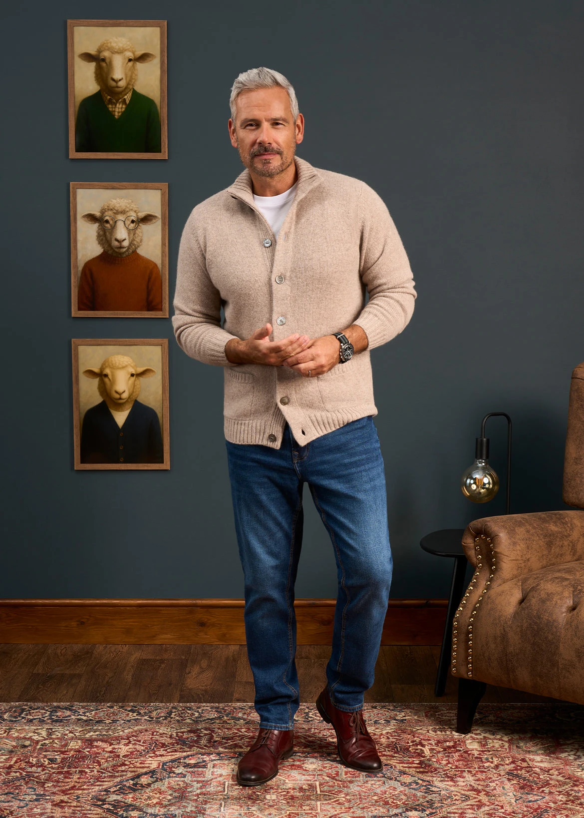 Landford Men's Lambswool Buttoned Jumper In Cobble - Regular Fit 5 Landford Men's Lambswool Buttoned Jumper In Cobble - Regular Fit - Image 3