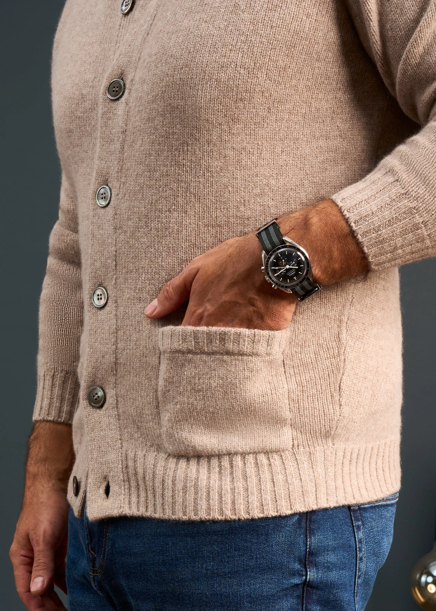 Landford Men's Lambswool Buttoned Jumper In Cobble - Regular Fit 6 Landford Men's Lambswool Buttoned Jumper In Cobble - Regular Fit - Image 4