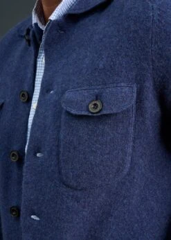 Ferndale Men's Knitted Lambswool Shirt In Rhapsody - Regular Fit -AlanPaine Shop Mens Lambswool Overshirt Blue 2