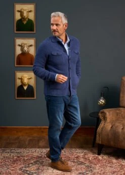 Ferndale Men's Knitted Lambswool Shirt In Rhapsody - Regular Fit -AlanPaine Shop Mens Lambswool Overshirt Blue 4