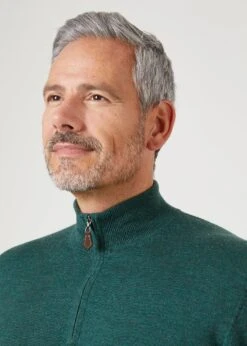 Barton Merino Wool 1/4 Zip Mock Jumper In Hunter - Regular Fit -AlanPaine Shop Mens Merino Wool Half Zip Jumper Hunter 3