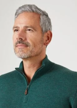 Barton Merino Wool 1/4 Zip Mock Jumper In Hunter - Regular Fit -AlanPaine Shop Mens Merino Wool Half Zip Jumper Hunter 4