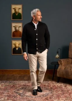 Landford Men's Lambswool Buttoned Jumper In Black - Regular Fit -AlanPaine Shop Mens Mock Neck Lambswool Jumper Black 1