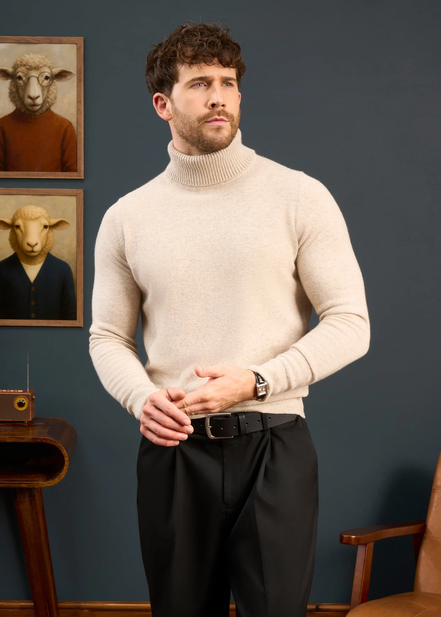 Petersham Men's Geelong Wool Roll Neck In Irish Cream 5 Petersham Men's Geelong Wool Roll Neck In Irish Cream - Image 3