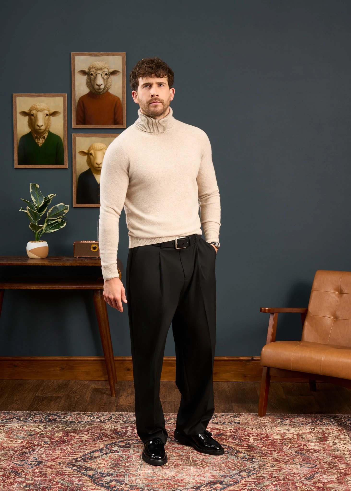Petersham Men's Geelong Wool Roll Neck In Irish Cream 6 Petersham Men's Geelong Wool Roll Neck In Irish Cream - Image 4