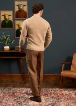 Kinloch Men's Shetland Wool Cardigan In Pale Oak -AlanPaine Shop Mens Shetland Cardigan Cream Brown Oat 3