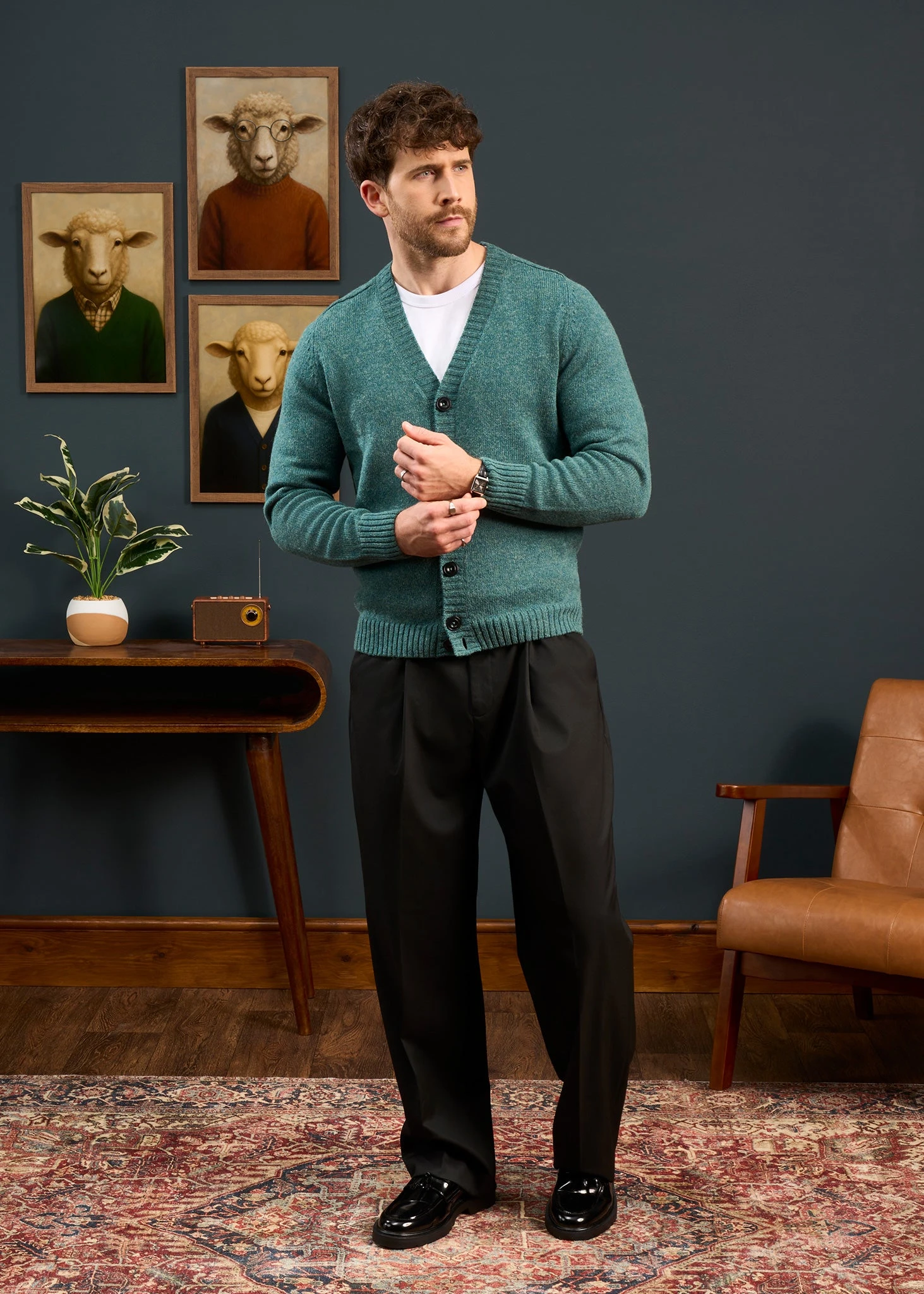 Kinloch Men's Shetland Wool Cardigan In Kingfisher 5 Kinloch Men's Shetland Wool Cardigan In Kingfisher - Image 3