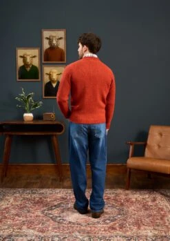 Kinloch Men's Shetland Wool Cardigan In Saffron -AlanPaine Shop Mens Shetland Wool Cardigan Orange 4