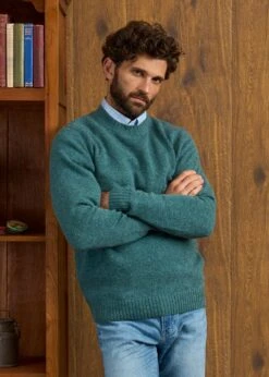 Kinnadie Supersoft Shetland Jumper In Kingfisher - Regular Fit -AlanPaine Shop Mens Shetland Wool Jumper Kingfisher 2