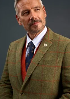 Combrook Men's Tweed Sports Blazer In Reed - Regular Fit -AlanPaine Shop Mens Tweed Blazer Green Red Check Combrook 1